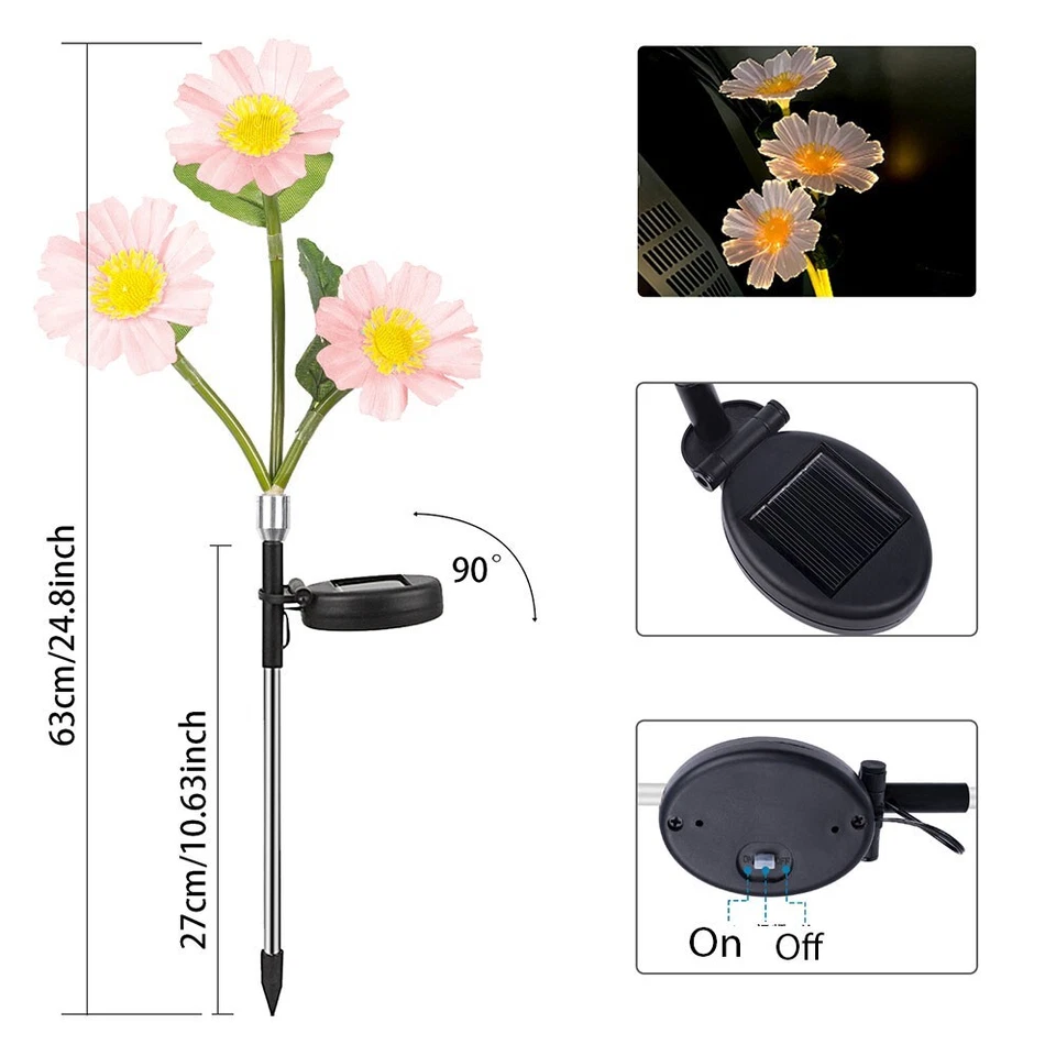 2PCS Solar Lights Outdoor Garden Daisy Flowers Decorative Stake Light - Image 4 of 4