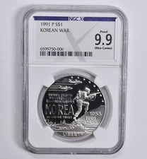 Proof 9.9 1991-P Korean War Commemorative Dollar NGC X NGCX