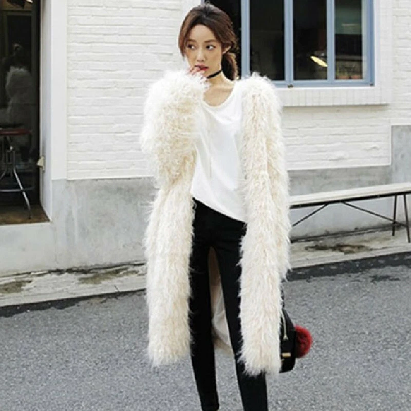 Womens Fluffy Faux Fur Long Jacket Winter Warm Casual Fashion