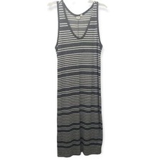 Gap Sweater Dress V Neck Sleeveless Striped Gray White Maxi Ribbed Large