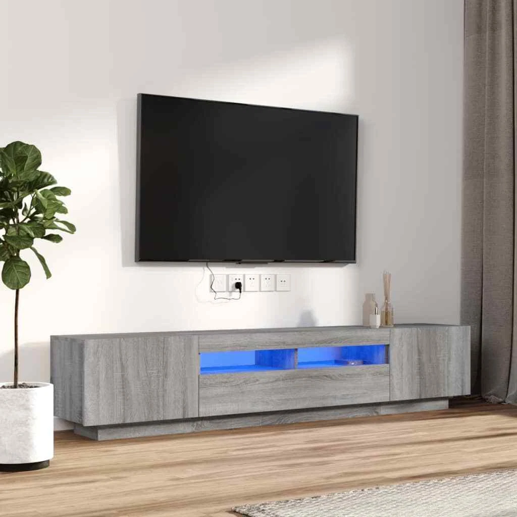 2 Piece TV Cabinet Set with LED Lights Grey Sonoma Engineered Wood vidaXL