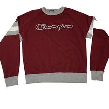 Vintage Champion Sweatshirt Red Crew Neck Sweater Y2K 2000s Stripes Size Medium