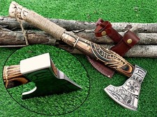 Handmade Viking Axe Odin Helm Of Axe Viking Style Engraved With Leather Cover