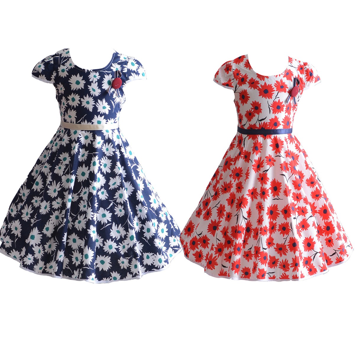 New Girls Daisy Summer Cotton Party Dress Blue Red 4 5 6 7 8 Years | eBay