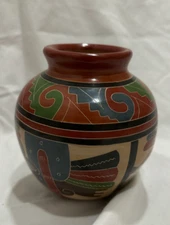 Carved Handmade Indigenous Pottery Signed Nicaragua 2001 Vase
