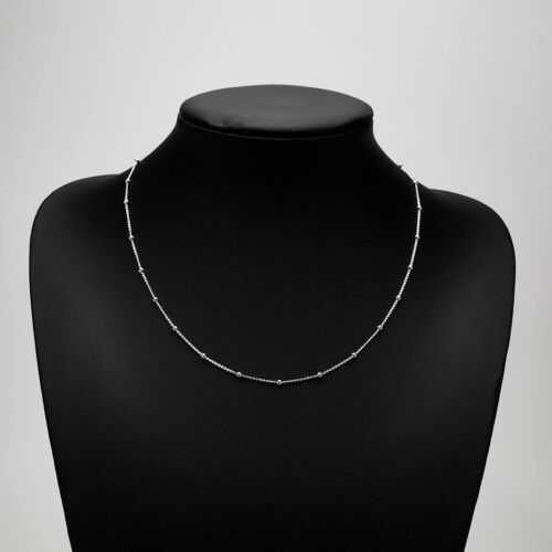 Women's 925 Sterling Silver Anchor Trace Ball Beaded Chain Necklace - Picture 4 of 6