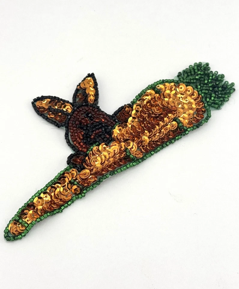 Parche bordado vintage con apliques de cuentas de lentejuelas coser en conejito de Pascua Nuevo de Lote Antiguo Foto 3 de 4