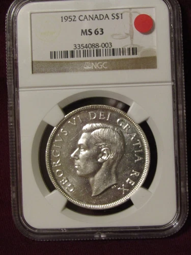 1952 CANADA SILVER $1 DOLLAR...NGC MS-63