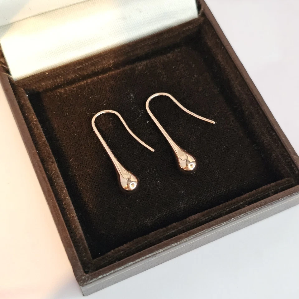 9ct Rose Gold Teardrop Dangly Threader Drop Earrings 2.6cm - Image 2 of 4