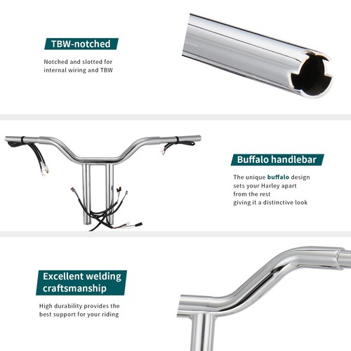 2018-Up Street Bob Heritage Classic 12'' Prewired Handlebar T-Bar for Harley - Picture 5 of 13