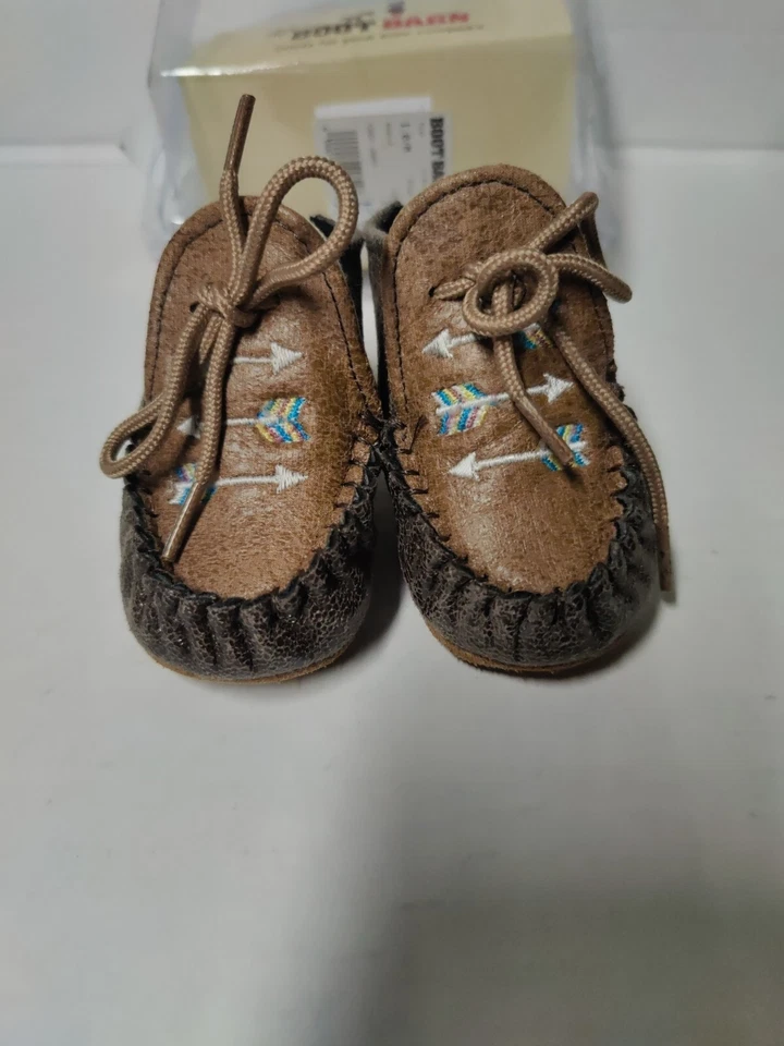 Baby Moccasins by Old West Brown Leather Shoes Toddler Size 1 Very Soft Sole. - Image 2 of 4