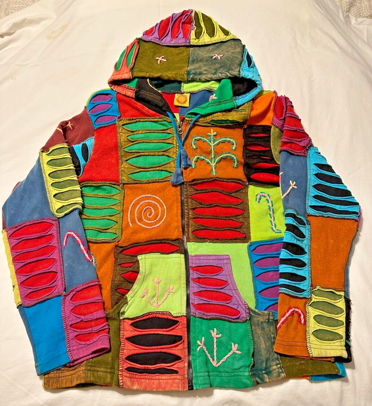 Karma Circle Slash, Patchwork, Embroidered, Zip U… - image 1