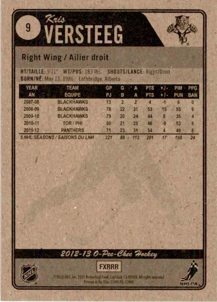 2012-13 O-Pee-Chee Kris Versteeg #9 - Image 2 of 2