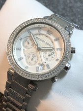 Michael Kors Women’s Parker Watch MK5353 Silver Tone Chronograph Gemmed Bezel #2