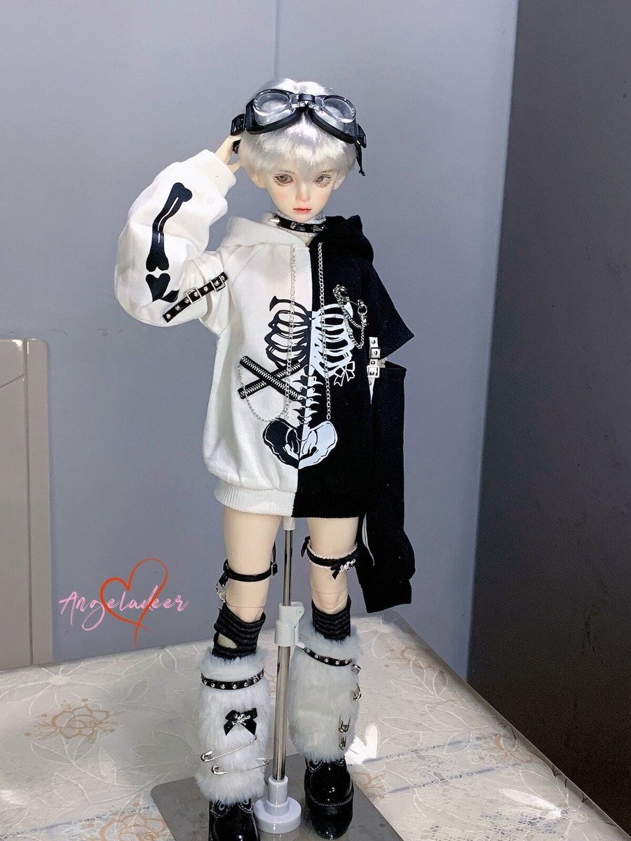 Skeleton Hoodie Suit PUNK Clothes Black+White for 1/6yosd