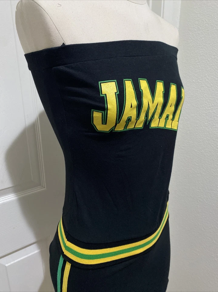 Vtg 1990s SO COOL Jamaica Hip Hop Reggae Dancehall HALTER MINI DRESS SKIRT Med - Image 2 of 4