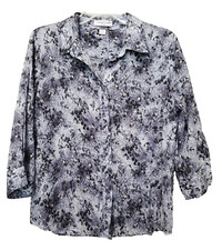 Coldwater Creek No Iron 100 Cotton Multicolor Abstract 3/4 Sleeve Button-Up PL