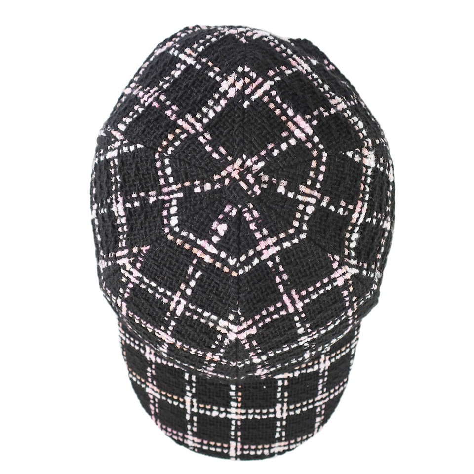 CHANEL Cap Tweed Hat Coco Mark Black Black Check Ladies Accessories