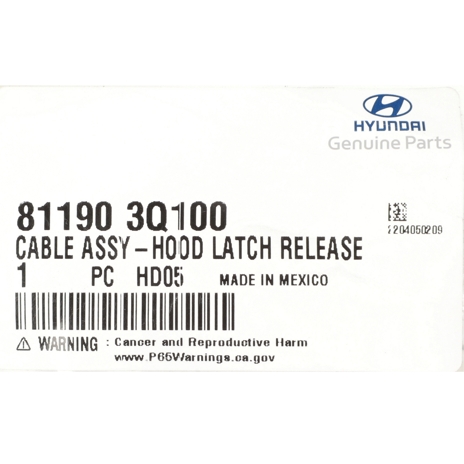 OEM NEW Hyundai 20112014 Sonata Hood Latch Release Cable Assembly