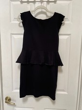Alice + Olivia Employed Women's Victoria Peplum Dress Black Sz 6 Cap Sleeve Work
