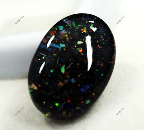 16 Ct Natural Australian Fire Opal Oval Doublet Black Shine Gemstone Certified - Picture 2 of 5