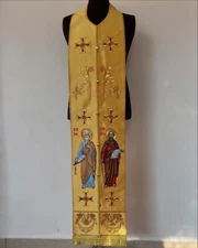 Handmade Orthodox Epitrachelion + Stole. Gold with embroidery icons Free cuffs !