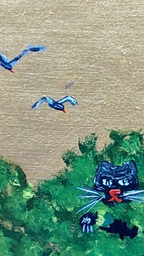 Divertido Gato Negro 4 Pintura Original Arte Ingenuo Semi Abstracto Hecho a Mano Arte de Pared - Imagen 12 de 12