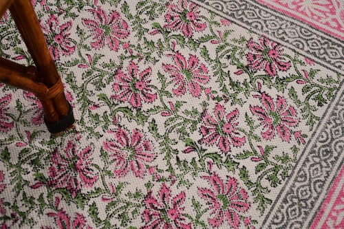 Tappeto cotone stampato a blocchi a mano tappeto cotone floreale indiano arredo casa soggiorno - Foto 8 di 8