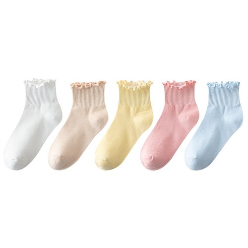 5 Pairs Women Ruffle Edge Comfy Short Socks Cotton Solid Summer Soft Ankle Socks - Picture 26 of 26