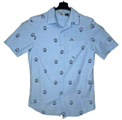 Pabst Blue Ribbon PBR Beer Brewery Button Up Men's Small Blue All Over Print