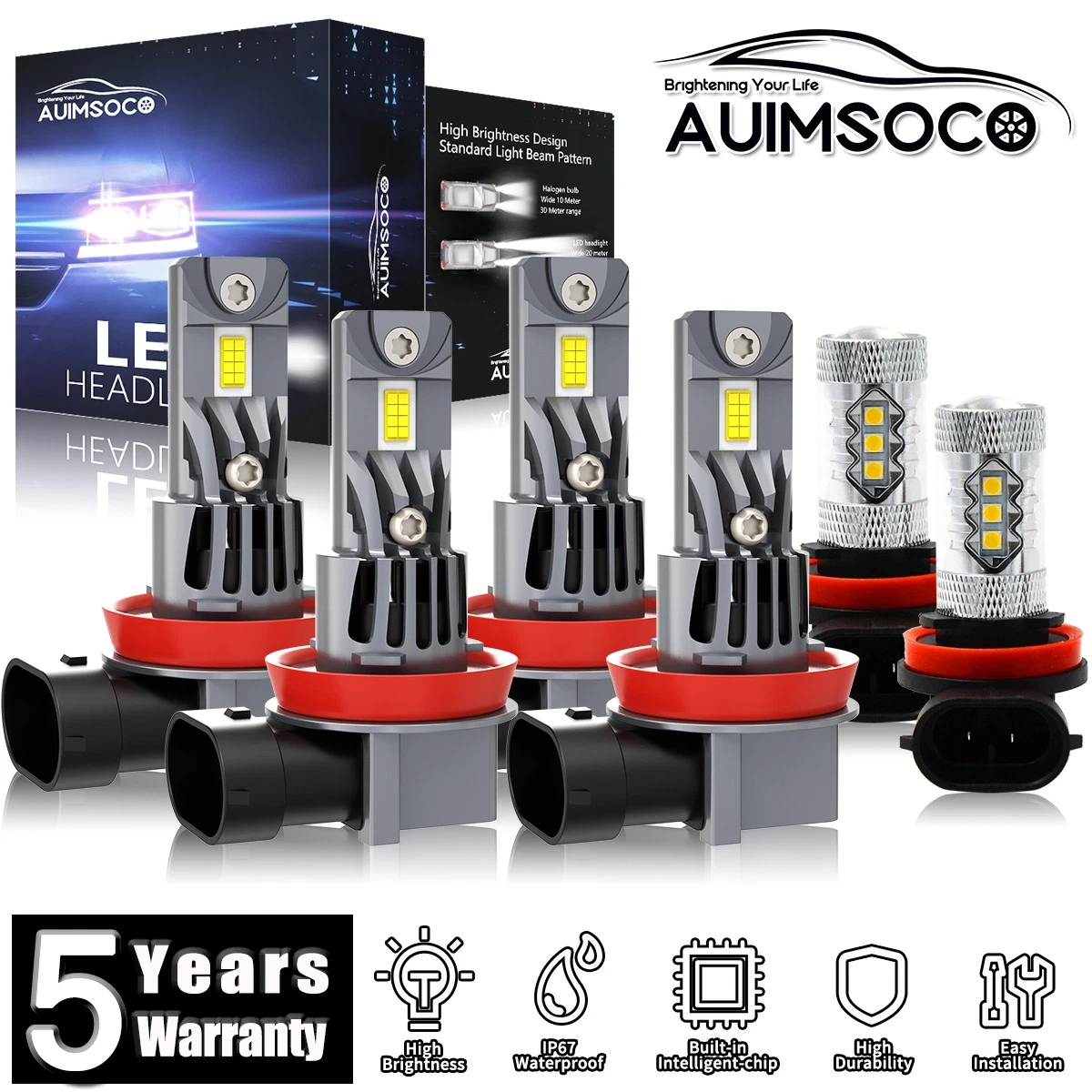 For Toyota Tacoma Pickup 4-Door 2016-2023 LED Headlight 6x Bulbs Hi/Lo Fog Beam