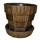 Vintage McCoy USA Brown Basketweave Pottery Planter/Flower Pot 5 inches tall VG