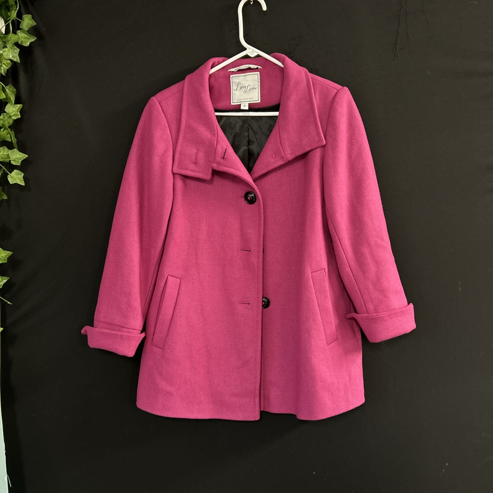 Vintage Larry Levine Pink Wool Blend Coat Jacket Women Button Front Retro Small