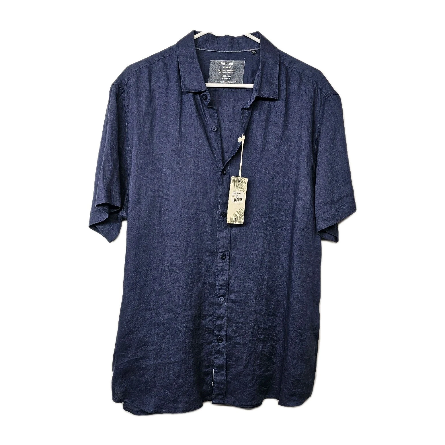 NWT FREE LINE ATHENS Button Down Shirt Men's Large Blue 100% Linen