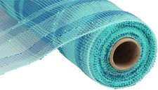 Plaid Metallic Deco Poly Mesh Ribbon 10 Inch x 30 Feet Aqua Turquoise Wreath