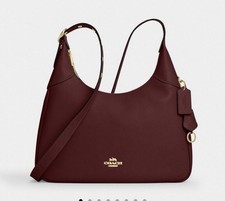 Coach Burgundy Crescent Shoulder Bag Zip Gold Hardware Detachable Strap Hangtag