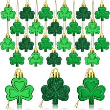 20Pcs St Patrick's Day Shamrocks Ornaments Glitter Good Luck Clover Hanging B...