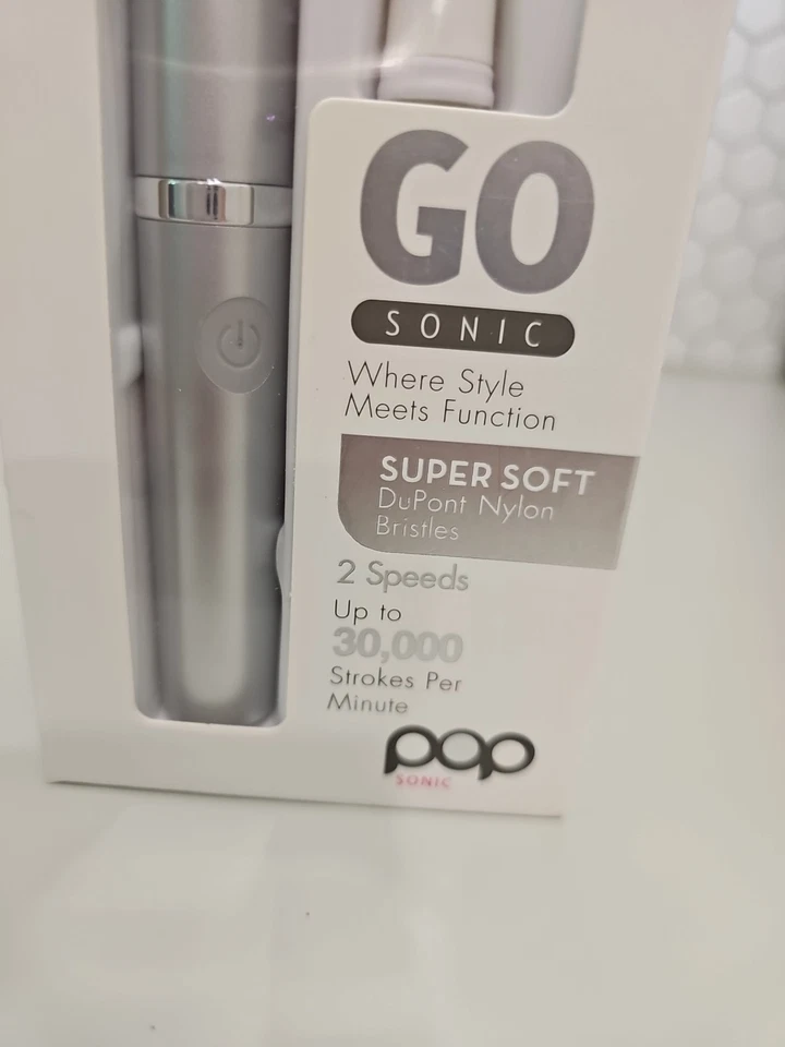 Pop Sonic "Portable" Toothbrush "GO" Silver Color Factory Sealed Soft Brush New - Image 2 of 4