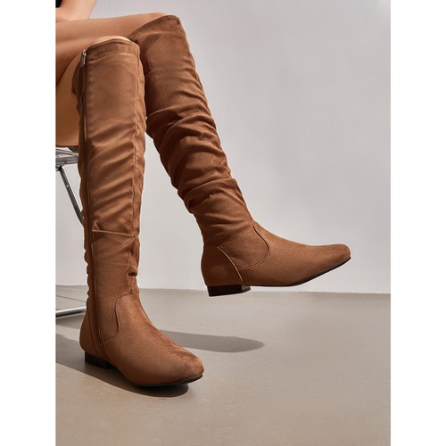 Women Ladies Fashion Thigh High Boots Classic Flat Zip PU Over The Knee Boots US - Picture 27 of 28