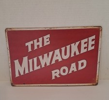 Milwaukee Road Railroad 11-3/4" X 8" Distressed tin sign