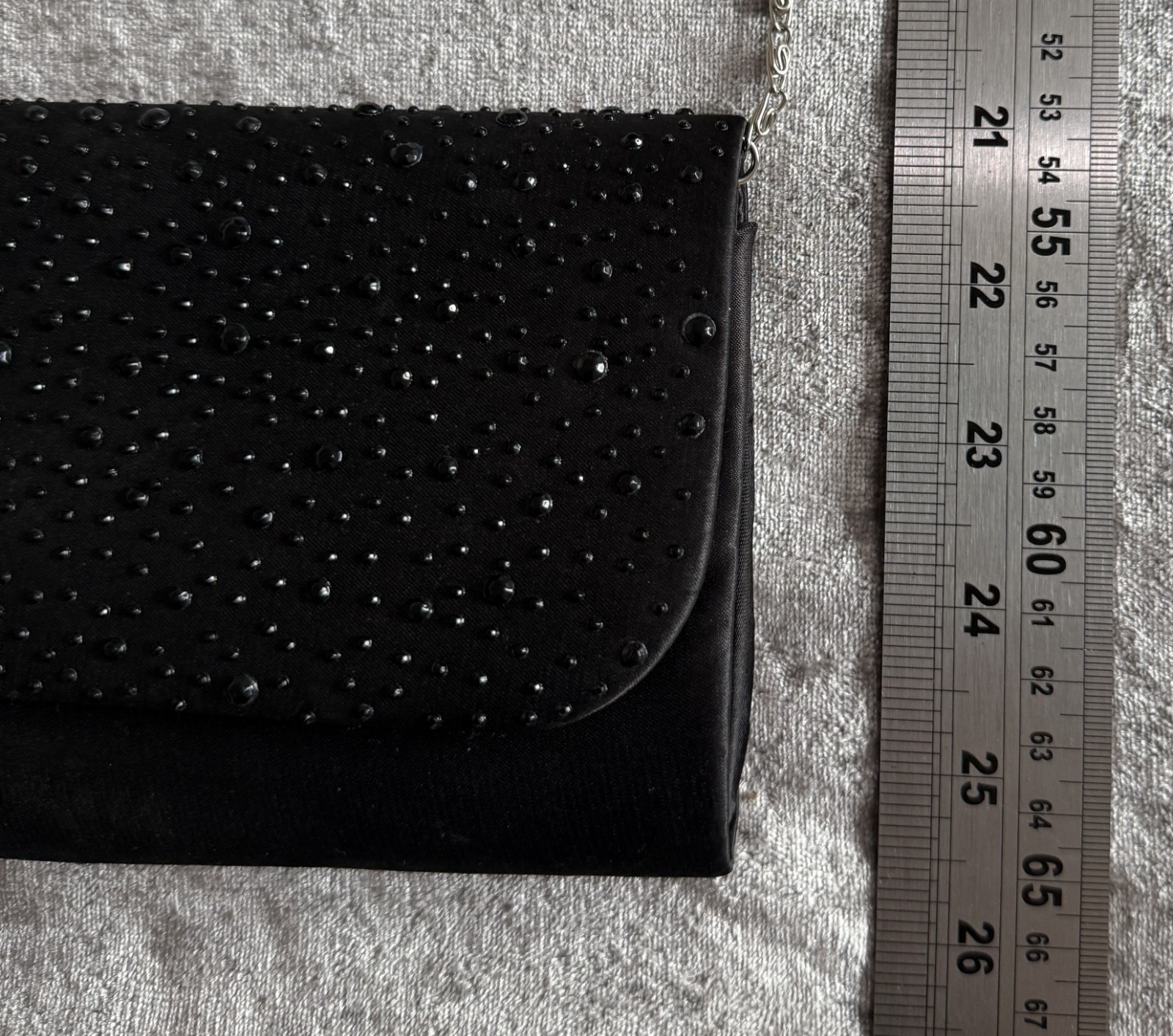 Untold Black Satin Beaded Flap Envelope Clutch Evening Bag Chain Shoulder image 2