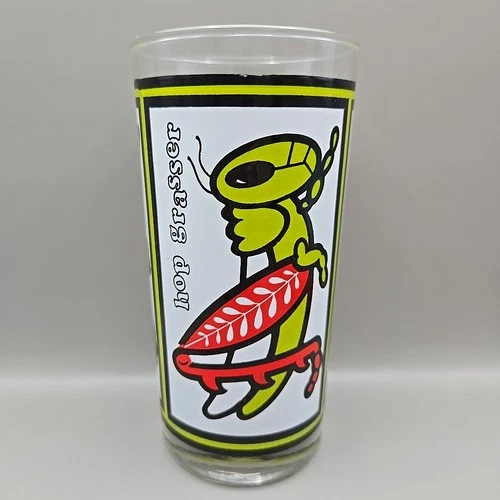 Vintage Anchor Hocking Hop Grasser Grasshopper Colorful Tumbler Drinking Glass