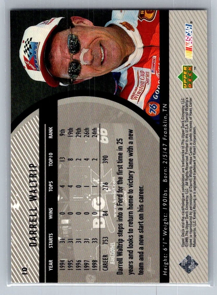 💎1999 Upper Deck Road to the Cup Racing #10 Darrell Waltrip 💎 - Image 2 of 2