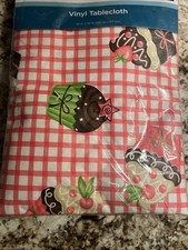 Cupcake Tablecloth - 52x70 - Vinyl Pink/White Checker - Fabric Back - Excellent