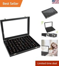 Stylish Lockable Ring Display Box with Dustproof Cover - 100 Slot Black Case