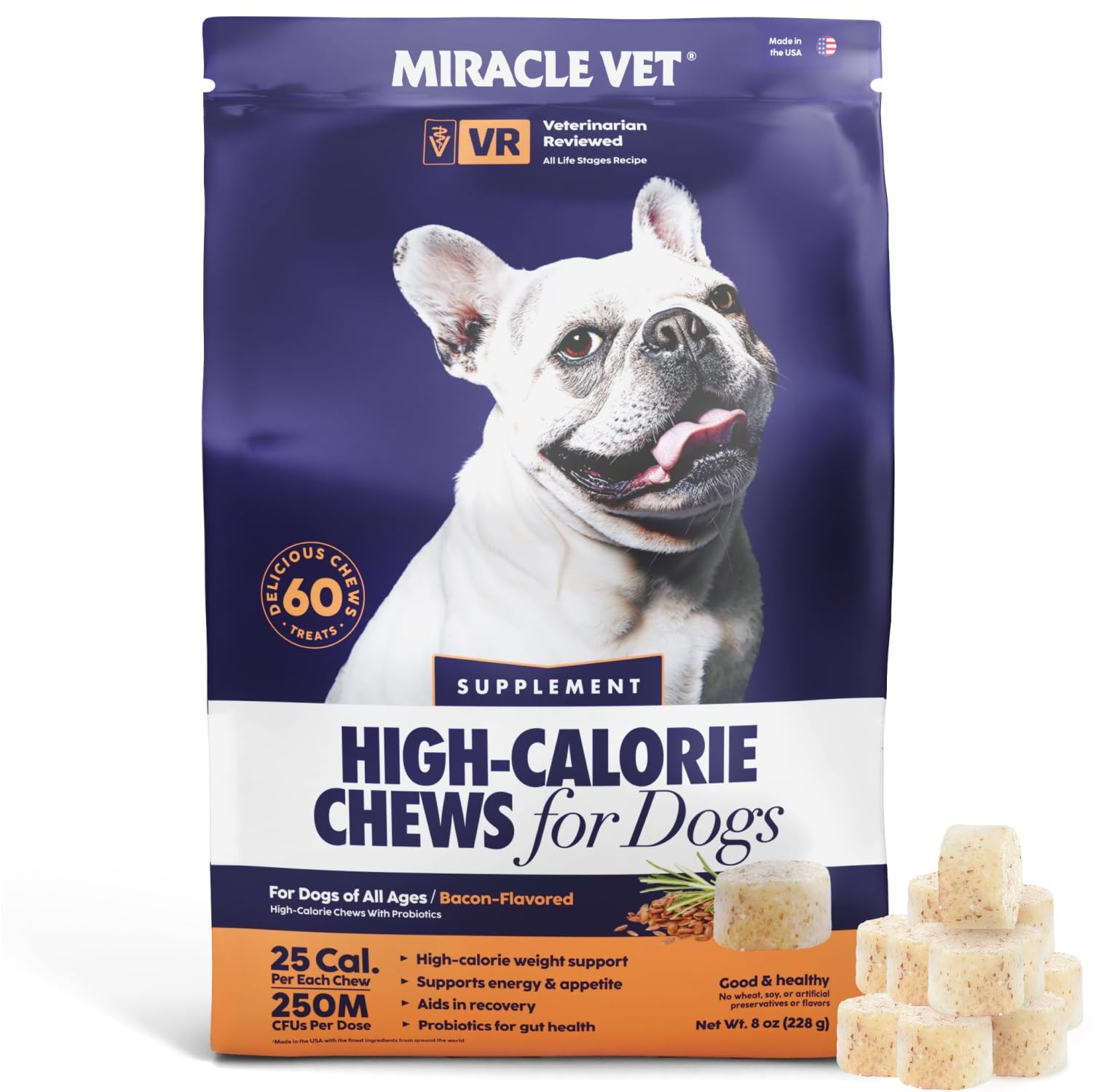 Miracle Vet Dog Weight Gainer Chews for Energy & Mass - High