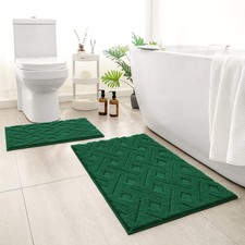 2 PCS Dark Green Bathroom Rug Set 20x32 16x24 Inch Microfiber Tufted Washable