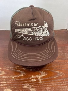 Vintage Railroad Hurricane Headwear Brown Mesh Snapback Hat Train Design O3