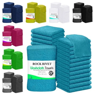 ROCK RIVET Washcloth Bulk 100% Egyptian Cotton Flannels Face Cloth Super Soft Towel 30x30cm