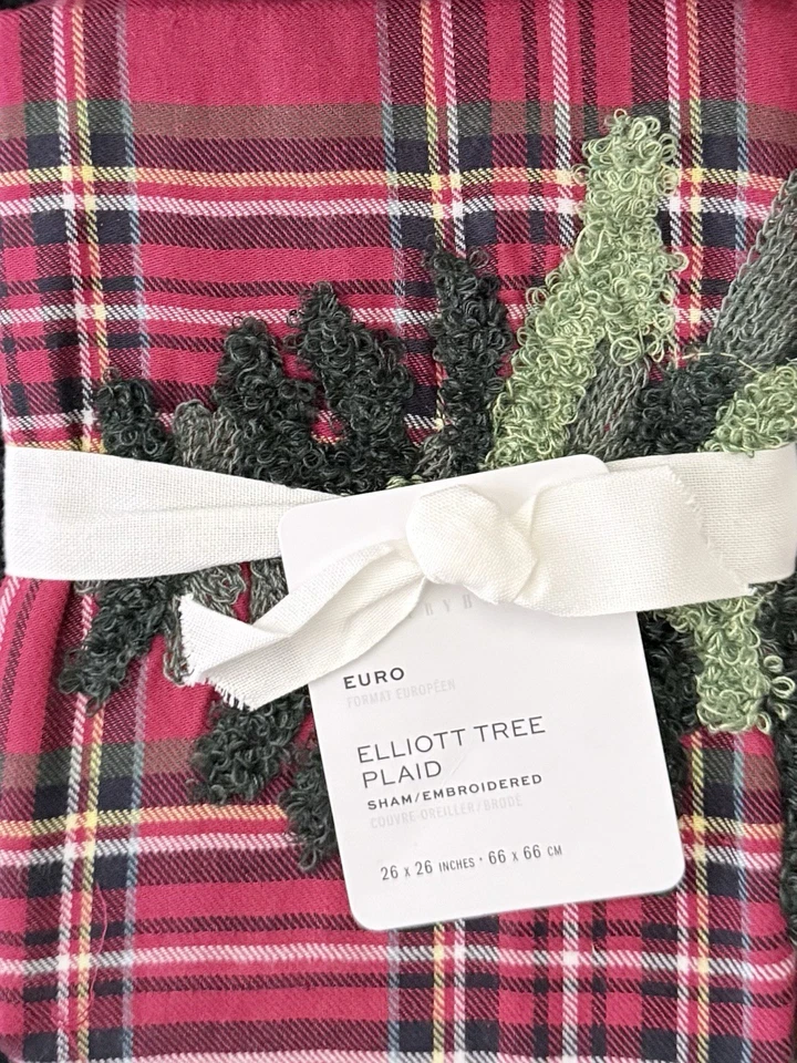 Pottery Barn Elliot Tree Embroidered Plaid King Duvet & 2 Euro Shams - Image 2 of 2